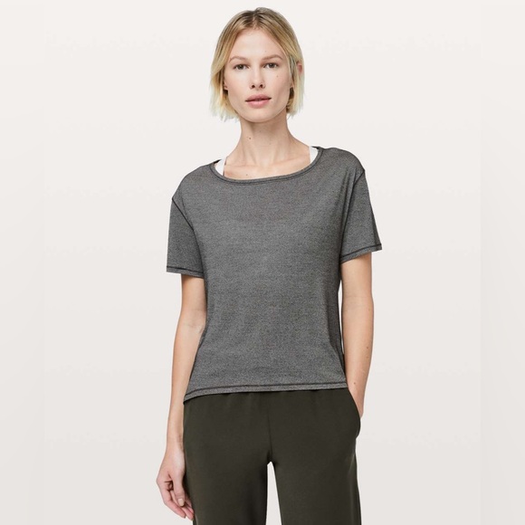 Lululemon Fall In Place Short Sleeve - Heathered Black / White - Picture 2 of 4